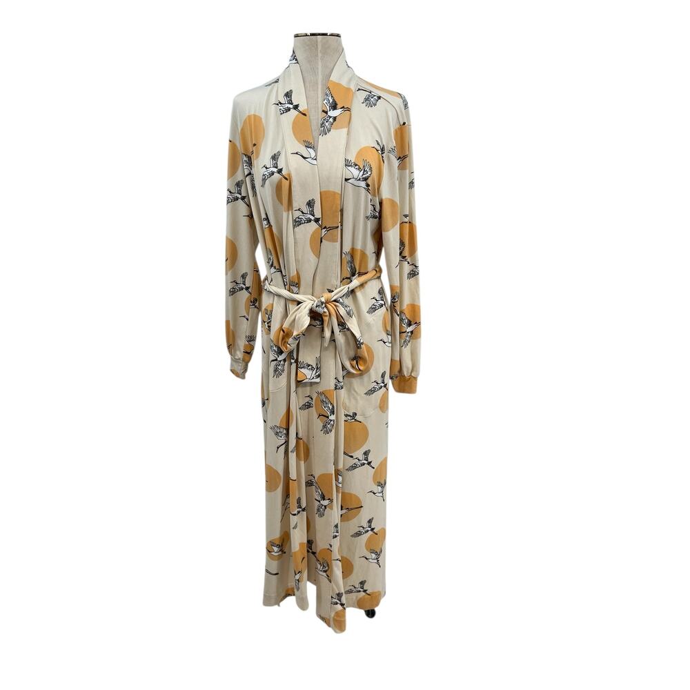 MasonGrey Skyler Cloud Jersey Kimono Robe Maxi Crane Sun Print Cream Size‎ Small
